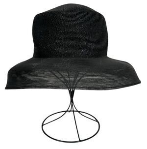 Vintage Patricia Underwood New York Hat Straw Kettle Wide Brim Black Designer